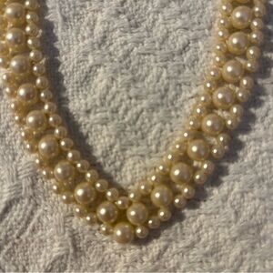 Pearls Cottagecore 16” Necklace Gold Tone Hook 50’s 60’s 3 Strands 3” Ext VTG